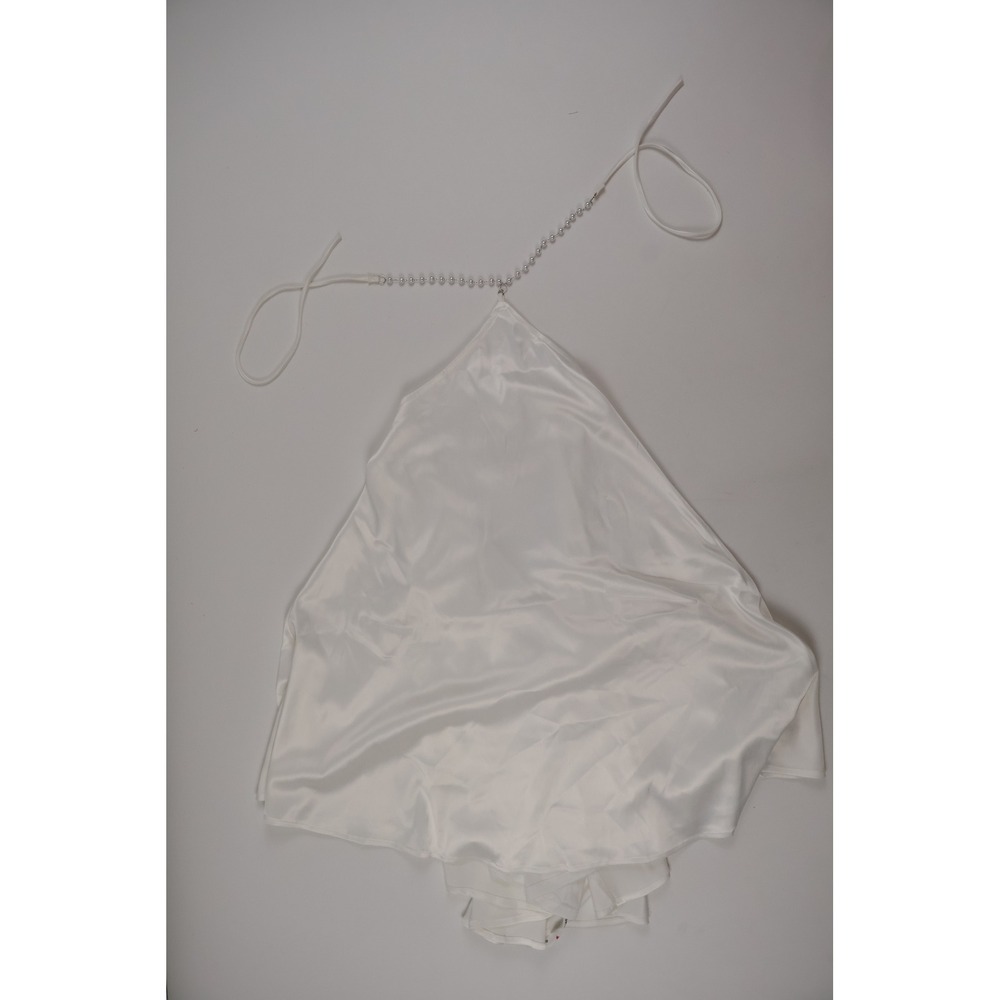 Lucy In The Sky Halter Mini Dress Pearl Chain White Satin M NWT